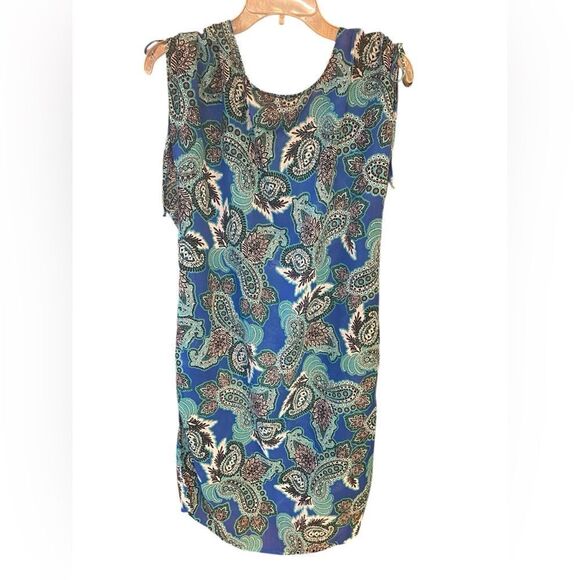 Rosa Faia Sz S Blue Green Paisley Semi-Sheer Shirred Shoulders Swim Cover-Up - Picture 1 of 11